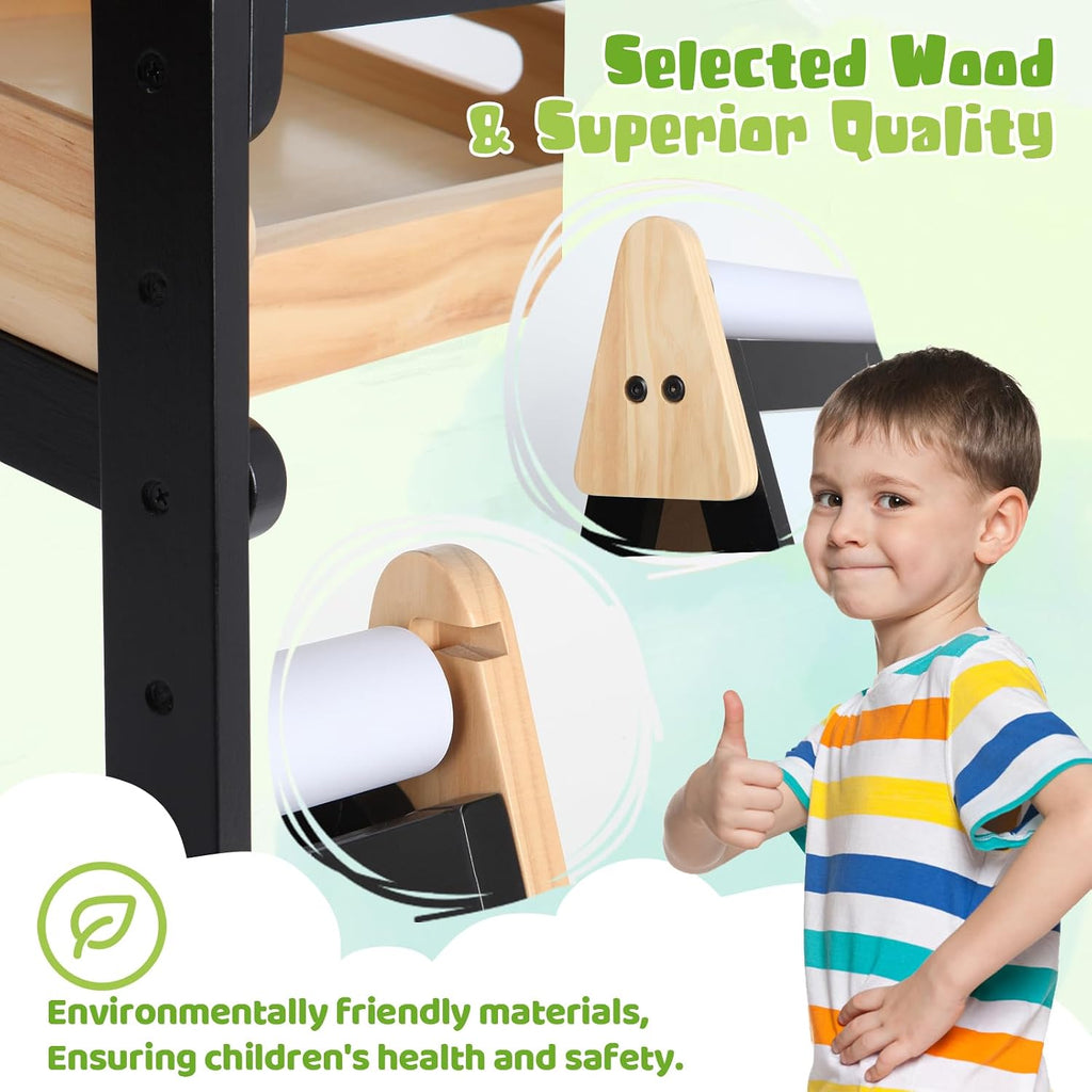 Exciting 3-in-1 Adjustable Easel for Kids - Double-Sided Wooden Art Station with Paper Roll, Magnetic Whiteboard & Chalkboard for Creative Fun! Perfect for Toddlers Aged 2-5!