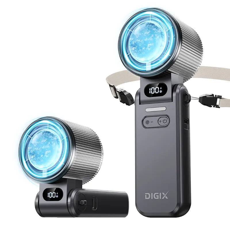 Experience Ultimate Comfort with the DIGIX 3-in-1 Portable Refrigeration Handheld Turbo Fan - 199 Speed Settings, 25,000 RPM, and 15-Hour Cooling for Travel and Indoor Use